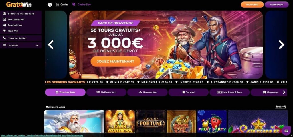GratoWin Casino page accueil