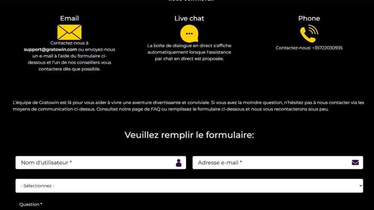 GratoWin Casino support client
